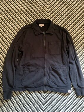 Wallace & Barnes French Terry Zip Work Jacket | Black | Cotton | Men'